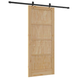 Sliding Door Natural and Black 86 x 198.5 cm Solid Pine Wood 3445519