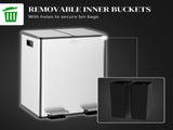 56L Dual Compartment Stainless Steel Bin, with Deodoriser Holders - Silver Tone T3398P424965
