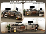 168cm Reversible L Shaped Desk, Industrial Corner Computer Desk with Adjustable Shelf and Storage T3398P343620