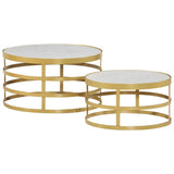 2 Piece Coffee Table Set Marble Brass and White 285911