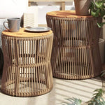 ZNTS Garden Side Tables 2 pcs with Wooden Top Beige Poly Rattan 366293