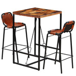 Bar Set 3 Pieces Solid Reclaimed Wood and Genuine Goat Leather 246286