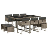 11 Piece Garden Dining Set with Cushions Grey Poly Rattan 3211328