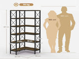 5-Tier L-Shaped Bookshelf, Freestanding Corner Bookcase with Metal Frame, Rustic Brown T3398P551606