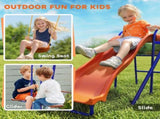 Four-In-One Metal Garden Swing Set, with Double Swings, Glider, Slider, Ladder - Orange and Blue T3398P347543