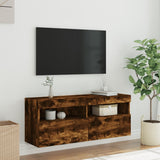 TV Wall Cabinet with LED Lights Smoked Oak 100x30x40 cm 837215