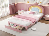 3ft Single Upholstered Bed with Adjustable Rainbow Headboard, Soft Velvet Bed Frame with Storage N652P296726P