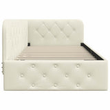 Corner Bed Frame with Headboard Cream 90 x 190 cm Velvet 42016530