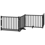 Dog Gate with Door Foldable 8 Panels Black 640 cm Poplar Wood 3155738