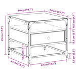 ZNTS Coffee Table with Glass Top Sonoma Oak 50x50x45 cm Steel 846050