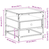 ZNTS Coffee Table with Glass Top Sonoma Oak 50x50x45 cm Steel 846050