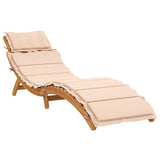 Sun Lounger with Cushion Beige Solid Wood Acacia 367635