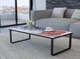 Coffee Table Black with Telephone Booth Print Tempered Glass, Iron 241176