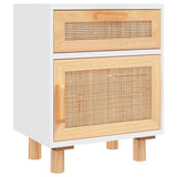 Bedside Cabinet White Solid Wood Pine and Natural Rattan 345606