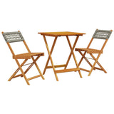 Bistro Set Grey Solid acacia wood with oil finish, PE rattan Medium 3281755