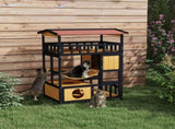 Outdoor Cat Shelter, Four-Tier Wooden Feral Cat House, with Suspension Bridge, Cat Houses, Balcony, T3398P347604