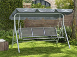 Metal Garden Swing Chair, 3-Seater Swing Seat, Patio Hammock Bench Canopy Lounger, Light Grey T3398P317652