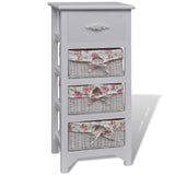 Cabinet with 1 Drawer and 3 Baskets White Paulownia Wood 241543