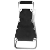 41197 Folding Sun Lounger with Canopy Steel and Fabric Black