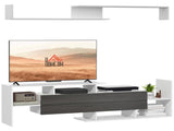 TV Cabinet with Wall Shelf for Wall-Mounted 65" TVs or Standing 40" TVs - White and Grey T3398P342479