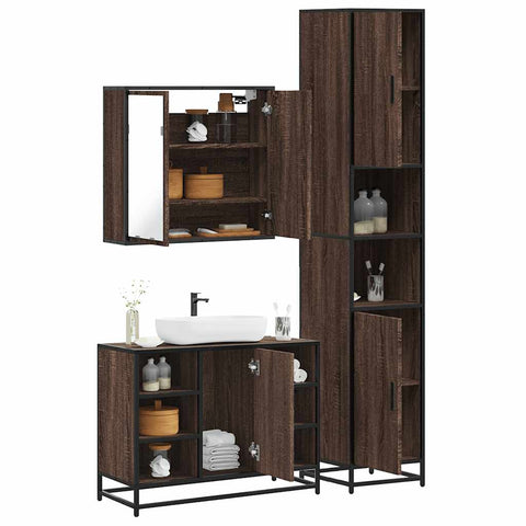 ZNTS 3 Piece Bathroom Furniture Set Brown Oak Engineered Wood 3301094