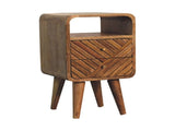 Solid Wood Mini Lille Curved Bedside, 2 Drawers & 1 open Slot, Brown B2743P456252