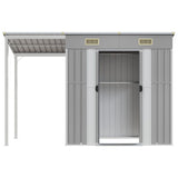 Garden Shed with Extended Roof Light Grey 277x107x181 cm Steel 364525