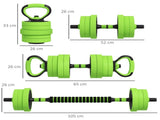 40kg Four-In-One Adjustable Weight Dumbbells Set, Barbell, Kettlebell, Push Up Stand - Green T3398P349235