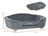 Dog Sofa Bed Pet Chair Couch with Water Resistant Fabric, Kitten Lounge with Soft Cushion, Wooden T3398P425257