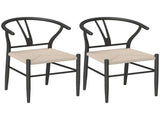 Set of Two Weave Dining Chairs with Y-Shaped Backrest Hemp Seat - Black/Beige T3398P377923