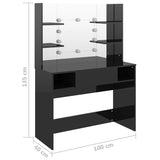 Makeup Table with LED Lights 100x40x135 cm MDF Shining Black 331541