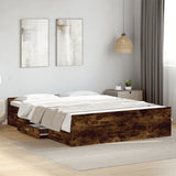Bed Frame with Drawers without Mattress Smoked Oak 150x200 cm King Size 3280290