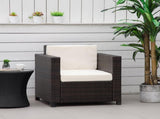 Single Seater Chair, PE Wicker Garden Armchair with 10 cm Thickened Cushion, All-Weather T3398P318815