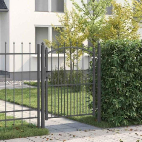 Fence Gate with Spikes Grey 150 x 100 cm Powder-coated steel 42009019