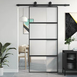 Sliding Door Black 90x205 cm Tempered Glass and Aluminium 155220