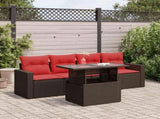 5 Piece Garden Sofa Set with Cushions Brown Poly Rattan Acacia 3326245