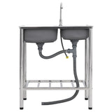Camping Sink Double Basins with Tap Stainless Steel 151211