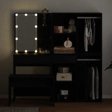 Dressing Table Set with LED 4 pcs Black Oak Engineered Wood 3333068