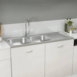 Kitchen Sink with Double Sinks Silver 1200x600x155 mm Stainless Steel 147239