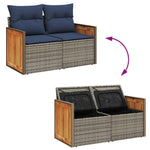 5 Piece Garden Sofa Set with Cushions Grey Poly Rattan Acacia 3327708