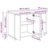 Rolling Cabinet Brown 100 x 39 x 65.5 cm Solid Pine Wood 42032399