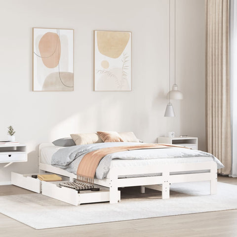 ZNTS Bed frame without Mattress White 140x200 cm Solid Wood Pine 3309039