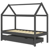 Kids Bed Frame with a Drawer Dark Grey Solid Pine Wood 80x160cm 322143