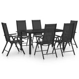 Dining Set Black Powder-coated aluminium, Textilene, Glass Medium 3070635