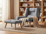 Recliner Chair with Footstool, Recliner Armchair with Adjustable Backrest, Thick Cushion and Wooden T3398P550268