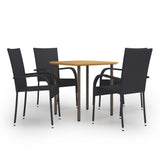 Dining Set Black Solid Acacia wood Medium Stackable Dining Set 3072485