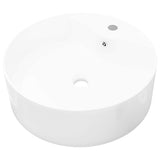 Ceramic Bathroom Sink Basin Faucet/Overflow Hole White Round 141938