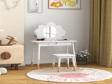 Kids Dressing Table with Mirror, Stool, Drawer, Cloud Design, White T3398P379026