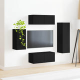 TV Cabinet Set Wall-mounted 4 pcs Black Engineered Wood 3409007