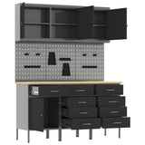 Work Cabinet with Drawer 8 pcs Black Engineered Wood and Steel 3321446
